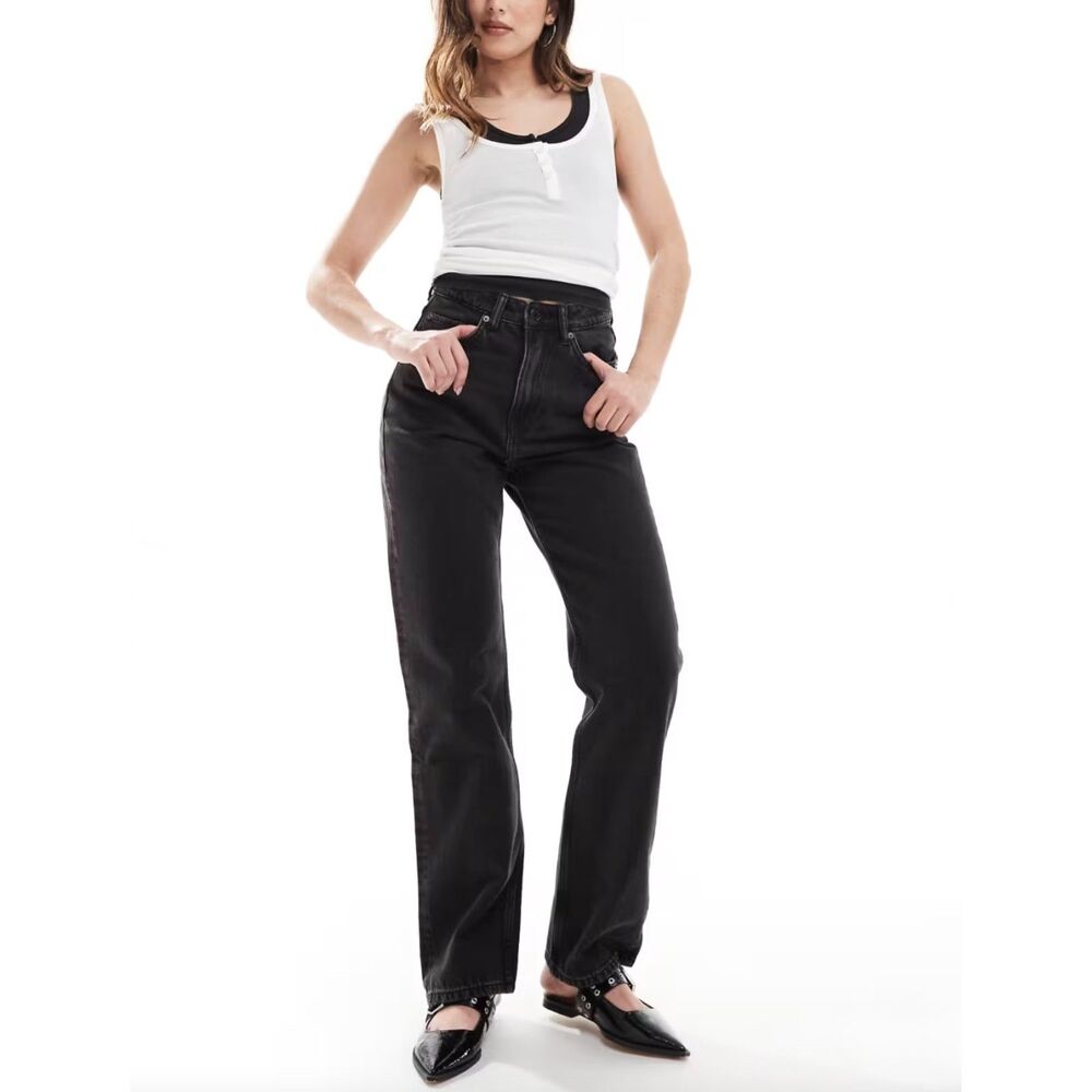 EUC Weekday Rowe Extra High Rise Straight Jeans Echo Black 28/30 Grunge ASOS